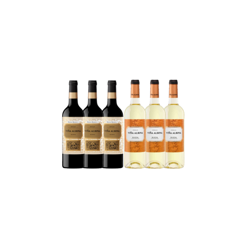 Pack 6 botellas Rioja viña Albina tinto y Rueda viña Albina blanco
